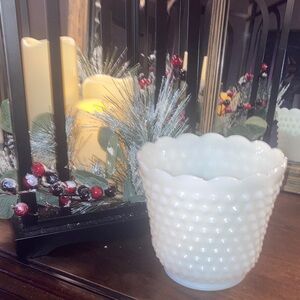 Antique 1950s Fire king Hobnail Textured Ceramic Planter w/ Scalloped  edge